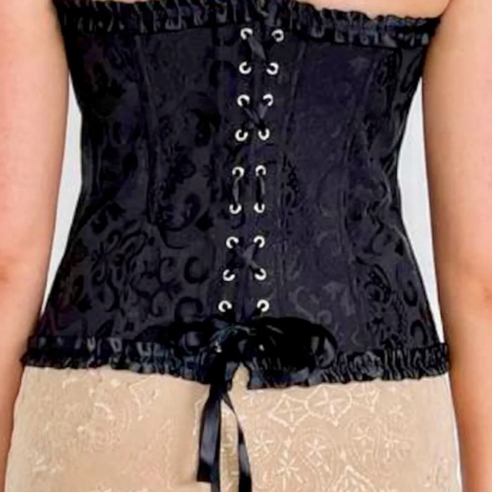 Vintage| XL |Black Jacquard |Corset |Bustier Top |Lace Up |Boned |Sexy|Goth - Picture 2 of 16